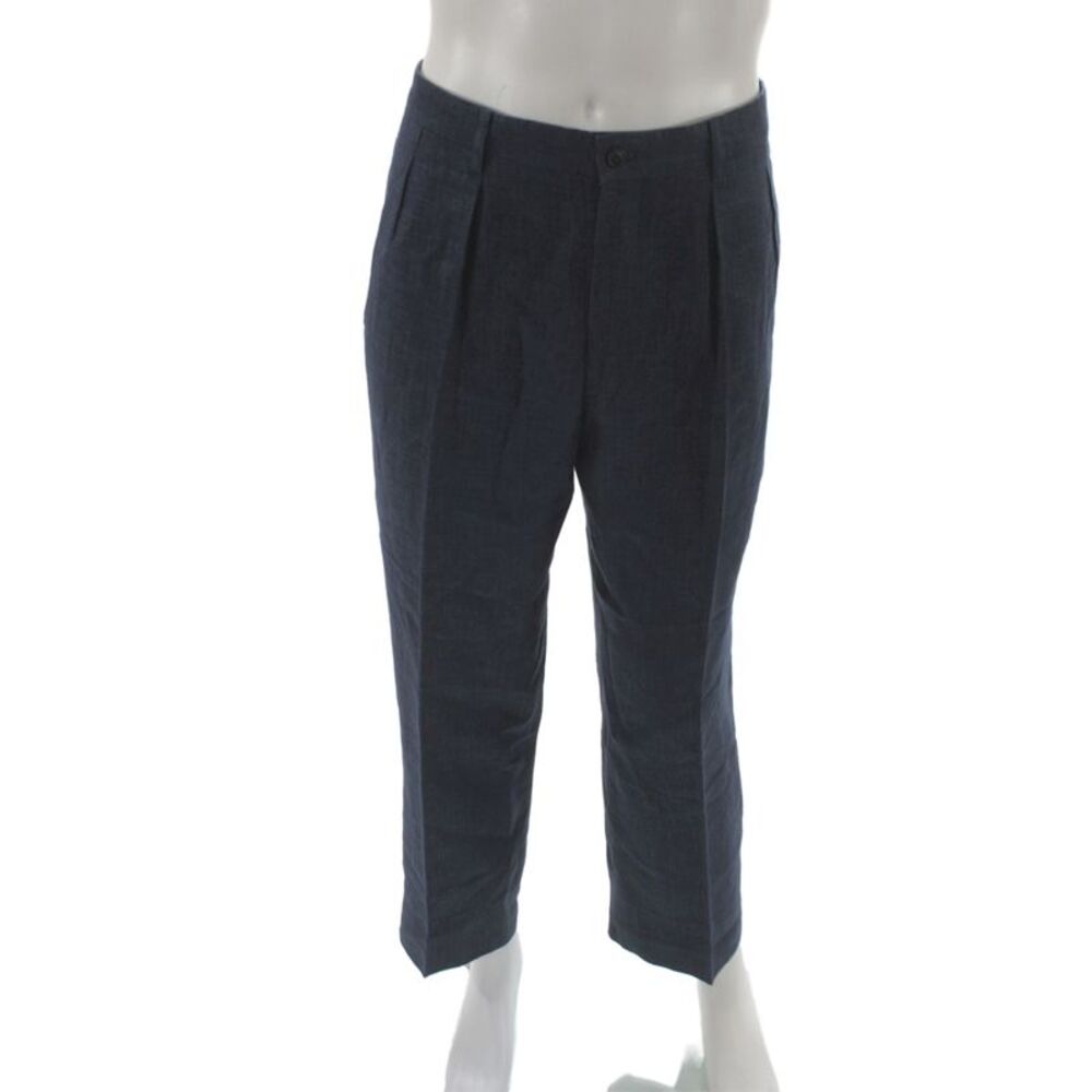 Issey Miyake Mens Dress Pants Blue 100% Linen Button Size 50